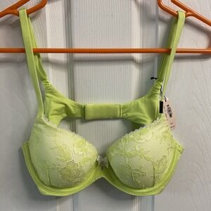 Victoria's Secret Body by Victoria Demi Pushup Lime Green Wired Lace Bra 34B NWT